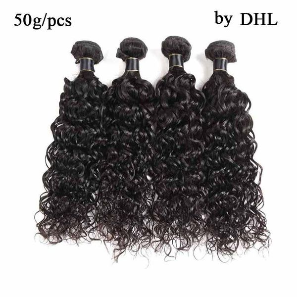 

бразильские виргинские волосы плетение 5/6 связки волна воды 100% наращивание волос человека вода волна 5/6 шт. лот природа черный 50 г / шт, Black