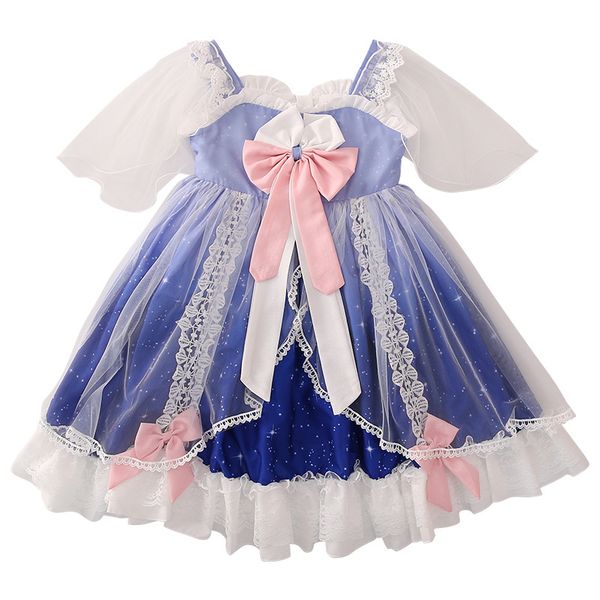 

baby girls summer lace flare sleeve vintage lolita princess ball gown dress for girl birthday dress with big bow 4-9y, Red;yellow