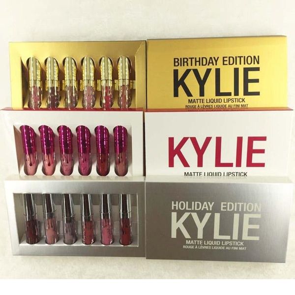 

new jenner cosmetics matte liquid lipstick mini kit lip birthday edition limited with the golden box 6pcs/set lip gloss