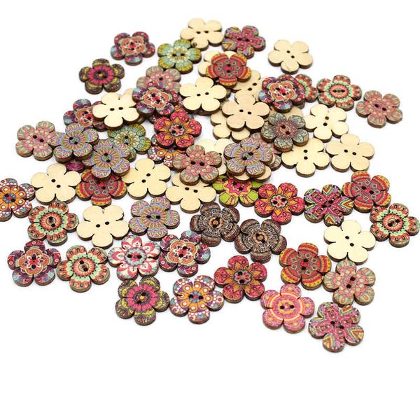 

30/50pcs/pack retro flower wood button 2 holes botones knopf diy random wooden buttons sewing scrapbooking accessories 20mm, Blike;white