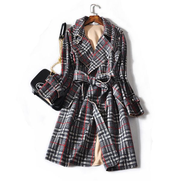 

2020 spring autumn casual simple classic women long trench coat with belt plaid overcoat female windbreaker plus size outwear, Tan;black