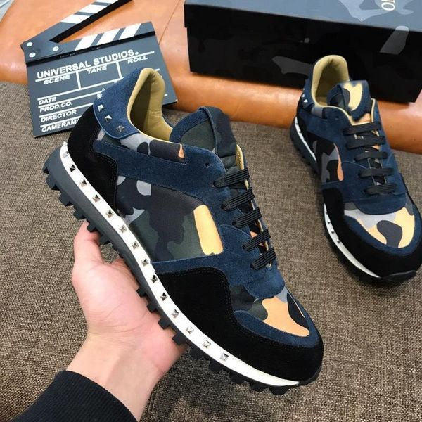 

No 1valentino camouflage 4 ea on de igner hoe camu tar runner rockrunner open tripe leather trainer neaker hoe with box
