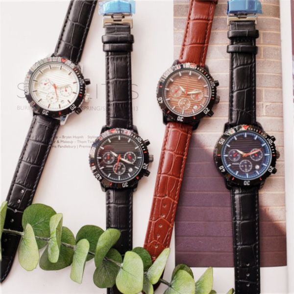 

42mm leather quartz man watch full function men's watches 4colors 1853, Slivery;brown