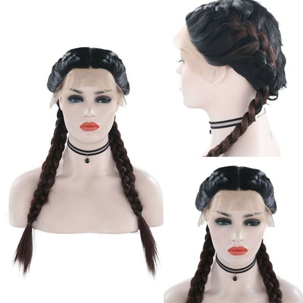 

rongduoyi black root long boxing braid wigs synthetic lace front wig for women heat resistant middle part woman braided hair
