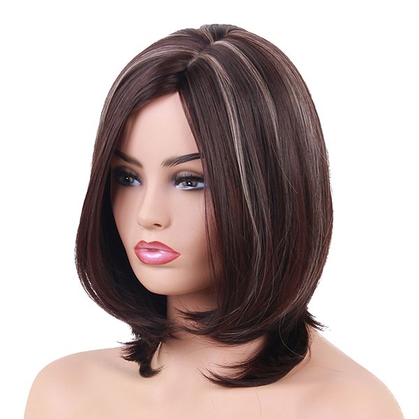 

12 inch cosplay wig for women with wig cap (brown/gradient color, Black