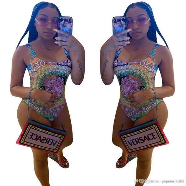 

summer womens one piece bikinis new contrast color floral colorful print halter swimsuit ladies swimwear, White;black