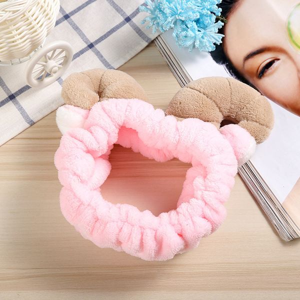 

cute solid women ladies elastic hairband sheep horn lovely hair band for face washing gym head wrap, Yellow;black