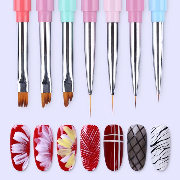 

1pc shaped acrylic french nail art brush nail liner painting brush uv gel polish flower painting pen art tool tools, Yellow