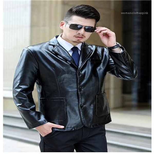 

size long sleeves fashion outerwear luxury solid color button coat male jacket designer mens faux leather jackets plus, Black