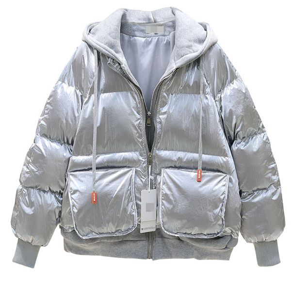 

зима новый пуховик женщины parka корейский капюшоном толстые outwear сыпучие поддельные две пьесы глянцевая теплый хлопка ватник женщин tide, Black
