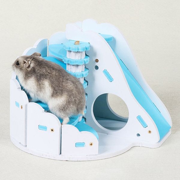 

high version round shape hamster house wooden slide balcony nest for small pets