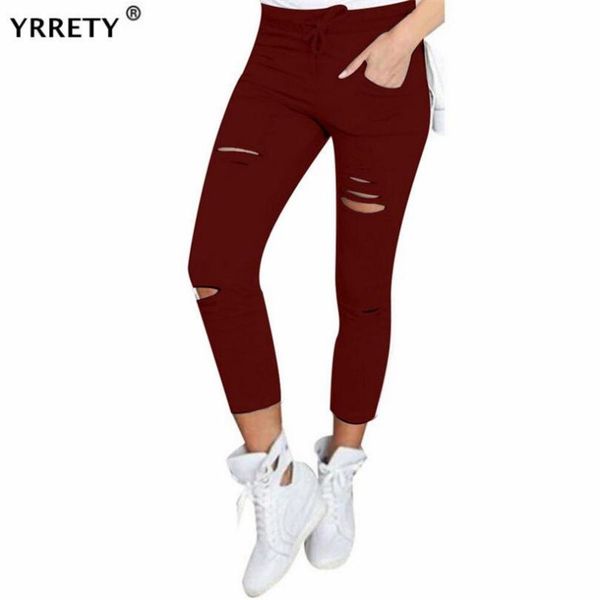 

yrrety plus size -4xl summer hole ripped jeans women jeggings cool denim high waist skinny jeans pants pencil trousers black, Black;white