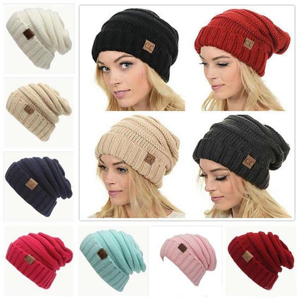

winter trendy warm hat knitted cc women simple style chunky soft stretch cable men knitted beanies hat beanie skully hat 17color 50pcs, Blue;gray