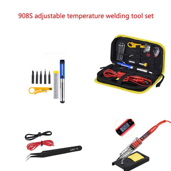 

908s adjustable temperature welding tool set lcd solder welding tools ceramic heater soldering tips desoldering pump