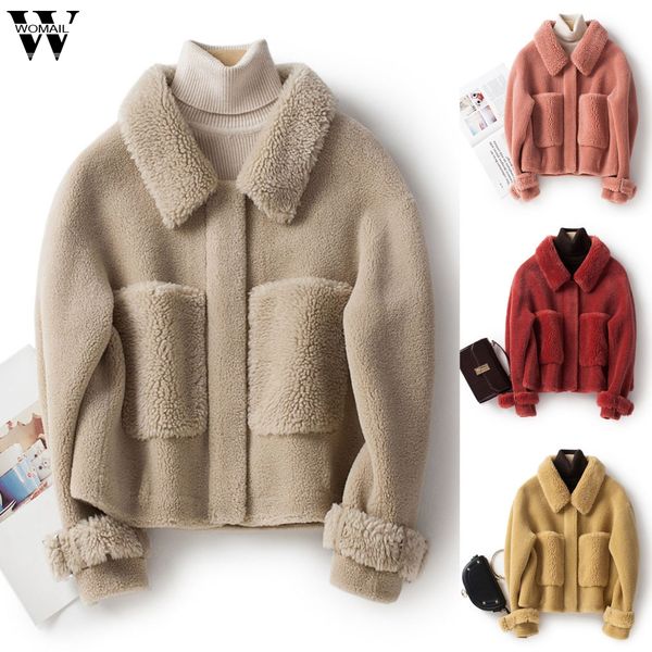 

womail womens coats winter lady womens warm faux splice zipper coat jacket outerwear coat women abrigo 2019 s-xl, Black;brown
