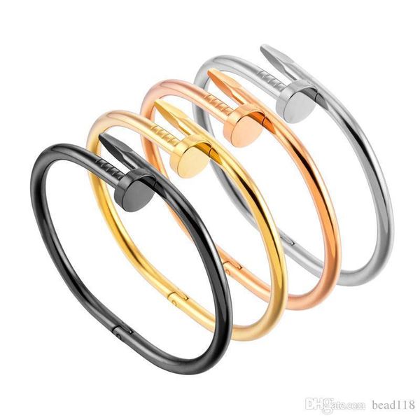 

simple titanium steel stainless steel nails bracelet silver gold bracelets bangles punk for women men gift jewelry, Black