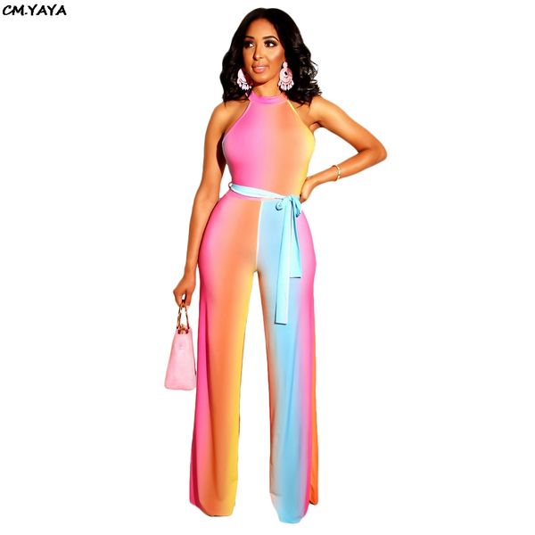 

2019 women summer rainbow colorful stripes sleeveless with sashes straight long jumpsuit beach casual romper playsuit s3511, Black;white