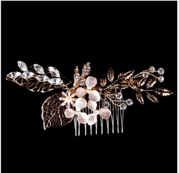 

bride's water drill hair comb alloy leaf hair comb wedding dresses with headwear, Slivery;golden