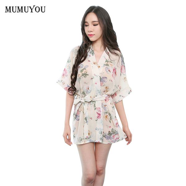

women chiffon robe femme lingerie sleepwear bathrobe japanese kimono summer dressing gown short sleeve nightdress smt-a042, Black;red