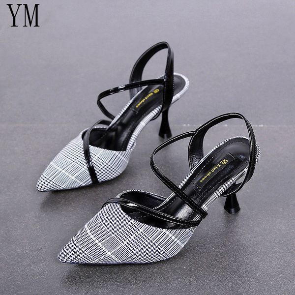 

ym big size 35-39 stiletto heels women pumps plaid pointed toe ol shallow thin heels footwear 2019 spring party ladies shoes c22, Black