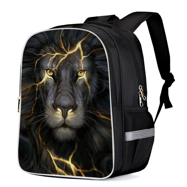 

lion black backpacks school bag child book bag sports bags bottle side pockets school student silver edge