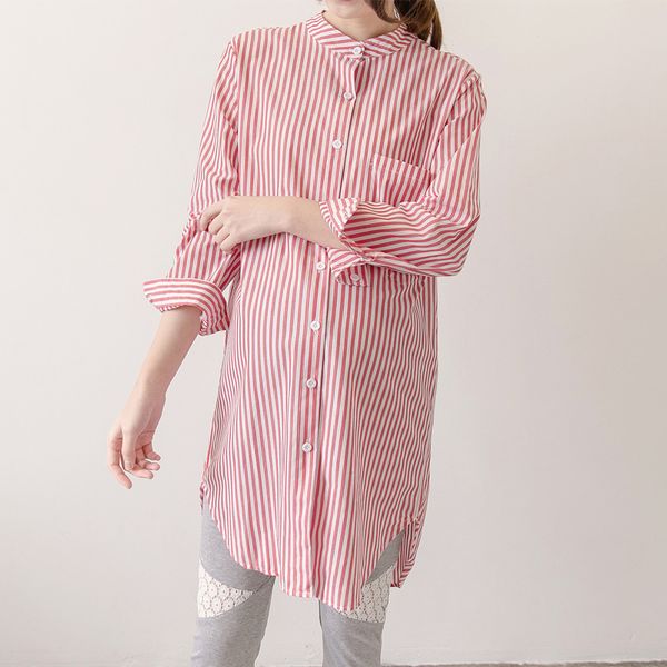 

2019 spring fall pregnancy blouse fashion stripe long plus size women clothing maternity loose shirt pregnant clothes w007, White
