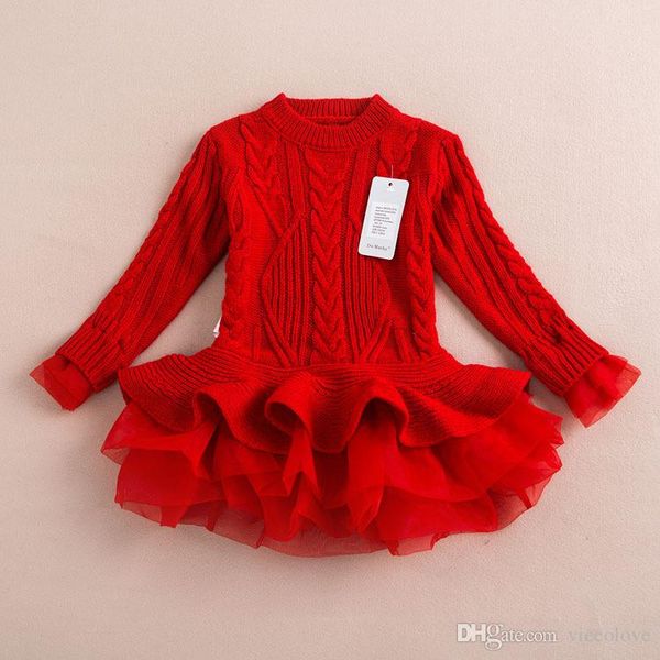 

vieeolove girls babys lace tutu sweater dresses kids childrens clothing 2021 new autumn winter long sleeve christmas princess dress zz-982, Red;yellow