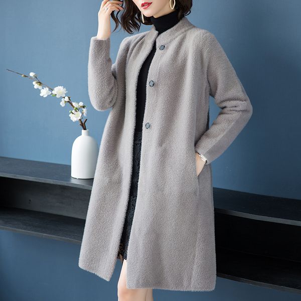 

brand coat fall winter women coat new commuter thicken warm o-neck fashion simple solid color loose long female, Black
