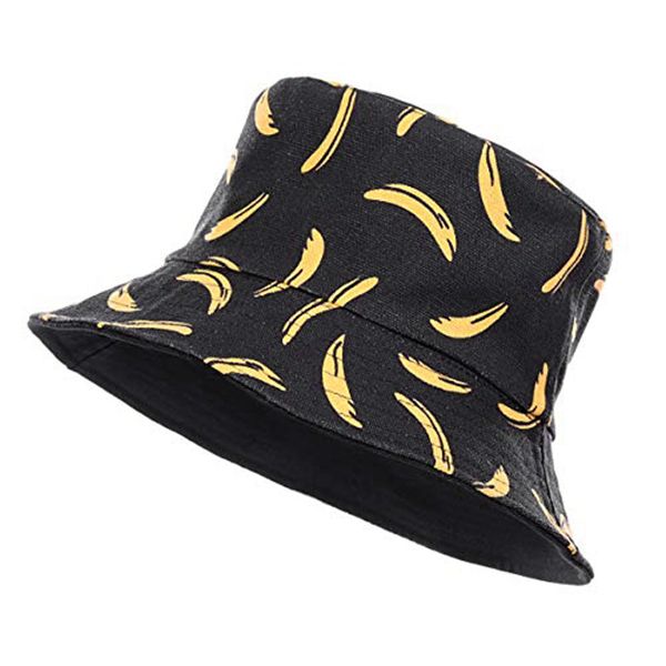 

spring and summer double-sided fisherman hat fruit banana print sun hat couple basin, Yellow