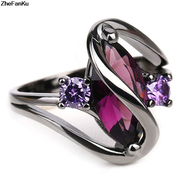 

trendy purple engagement wedding rings for women horse eye cz black gold rings party jewelry bague femme anillos, Slivery;golden