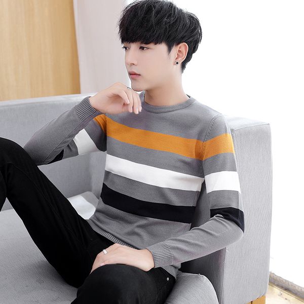 

men sweater long sleeve spring autumn black yellow gray green o-neck pullovers casual new fashion mens sweaters, White;black