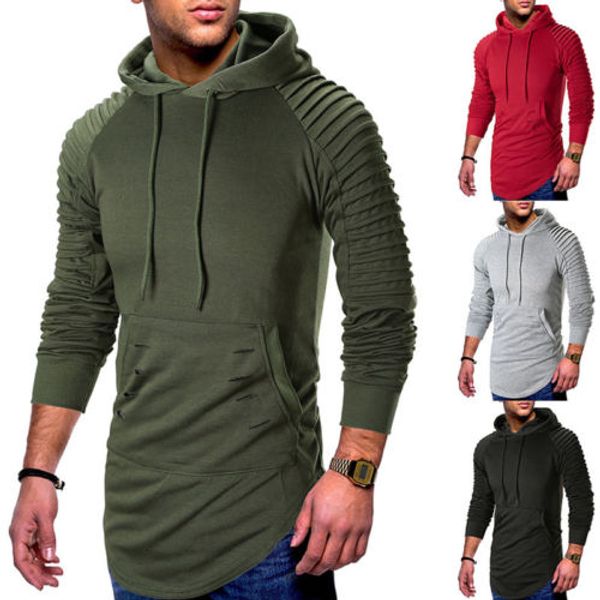 

men fleece plain hoodie sweatshirt hooded pull over casual top, Black