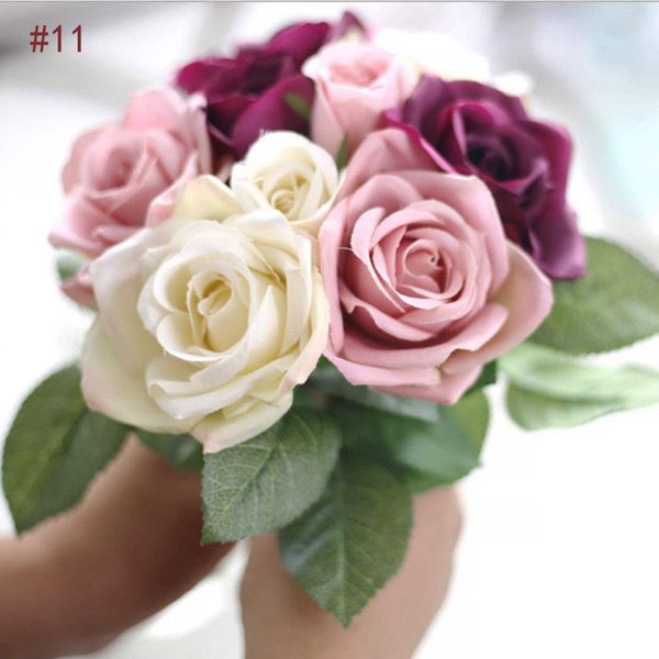 

2018 new arrival artificial bouquet 9 head rose silk flowers fake leaf wedding party home decor