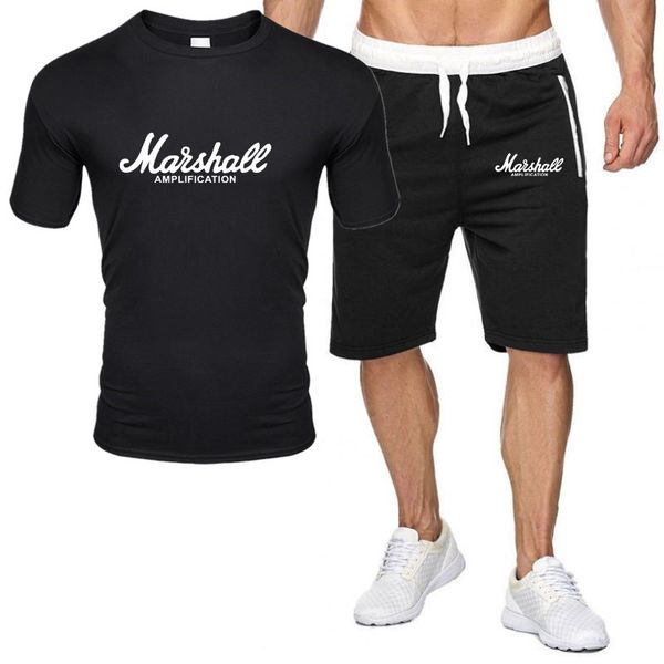 

футболки костюм спортивной костюм пригодности летом короткий рукав мужской 2020 новый мужской + шорты спорт, Gray