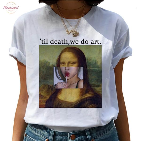 

mona lisa aesthetic funny cartoon t shirt women harajuku grunge t shirt ullang vintage tshirt fashion streetwear tees female, White