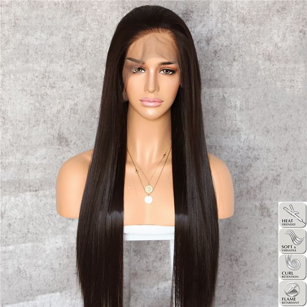 High Quality Soft Dark Brown Long Straight Wigs With Baby Hair