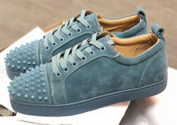 

designer shoes studded spikes sneakers junior red bottom low flat trainers jungle green mens suede leather party shoes us 5-12.5, Black