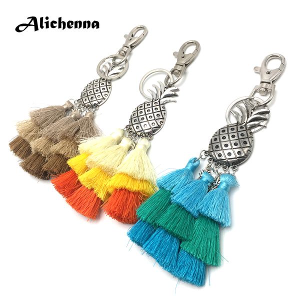 

alichenna new keychain alloy three floors tassel fashion exquisite bag ornaments gift for girl, Silver