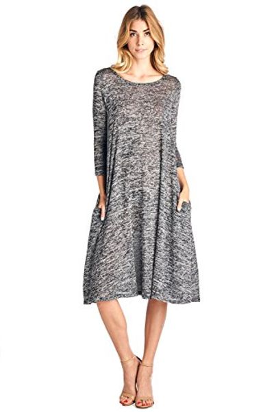 

12 ami 3/4 sleeve knit pocket midi dress - made in usa, Black;gray