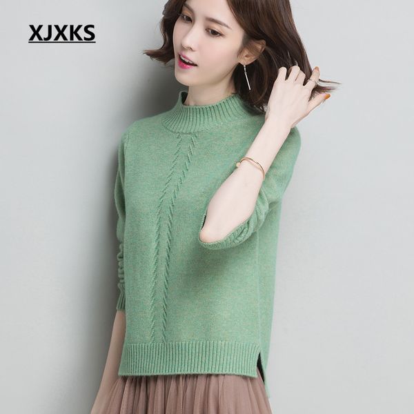 

xjxks 2020 spring new women turtleneck sweater pure color all-match casual women cashmere knitted sweater pullover, White;black
