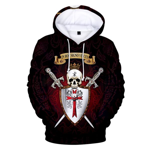 

knights templar hoodies men 2019 3d slim fashion casual printed sweatshirts plus sizes for men streetwear hoodies dropshipping, Black