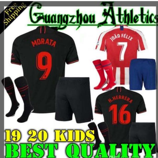

2019 Atletico Madrid kids Joao Felix home Soccer Jersey H.HERRERA KOKE MORATA Soccer Shirt SAUL DIEGO COSTA 19 20 boy Child football black