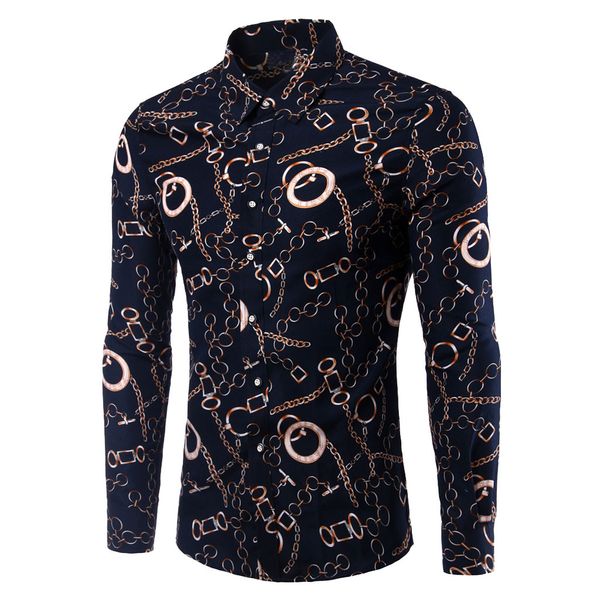 

muqgew men's retro flower shirts 2018 new casual breathable shirt fashion geometric pattern social print long sleeves shirt#g4, White;black