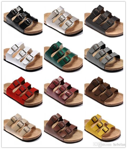 

18 colors brand florida men women birk flat heel sandals with buckle wholesale summer beach casual shoes genuine leather slipper