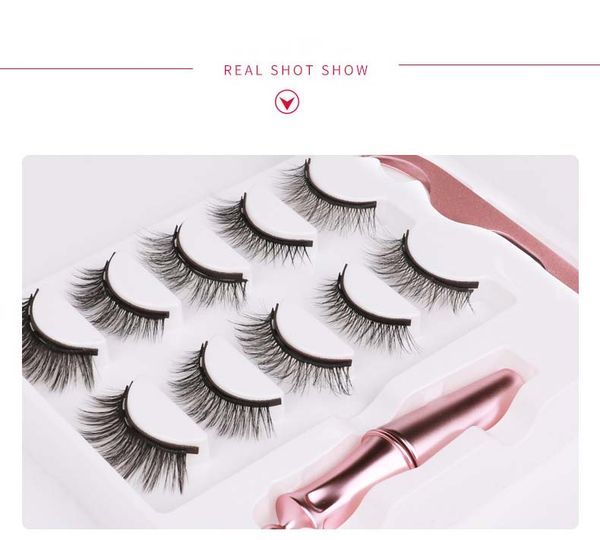 

thick magnetic false eyelashes set 5 pairs different models handmade reusable fake lashes with liquid magnet eyeliner tweezer dhl