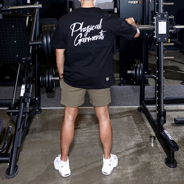 

физическая одежда мужская свободная футболка тренажерный зал упражнения с коротким рукавом тройник 3 цвета письмо печатные модные спортивные, White;black