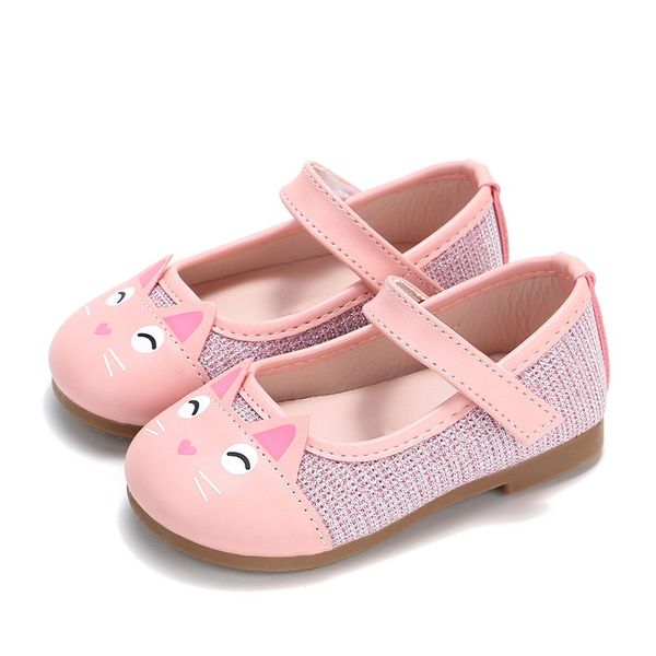 

spring autumn korean baby girls cat head princess small shoes cute leather children's shoes pink black gold 0-6ya, Black;red