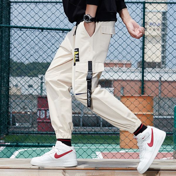 

mens pants hip hop casual solid color camouflage cargo pants drawstring waist trousers streetwear fashion jogger sweatpants large size s-8xl, Black