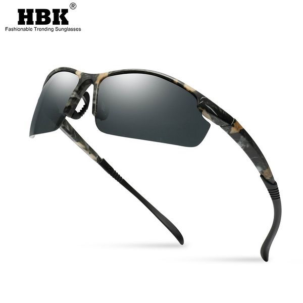 

hbk semi rimless camouflage mens sports sunglasses polarized tr90 unbreakable polorized sun glasses for male camo, White;black