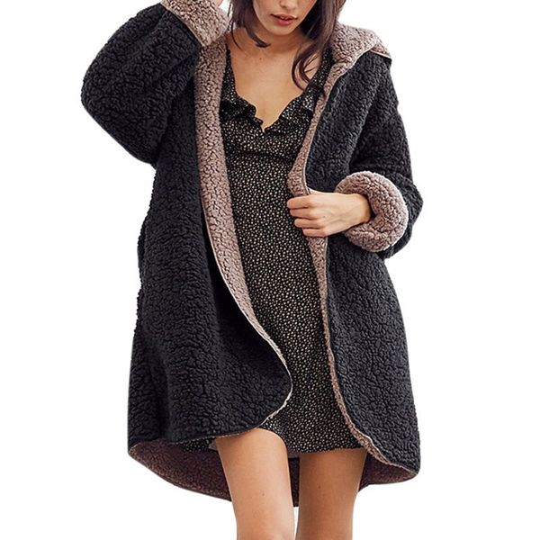 

2019 autumn winter wool coat women medium long popular woolen coat ladies thicken jacket solid casual wool jackets coats, Black